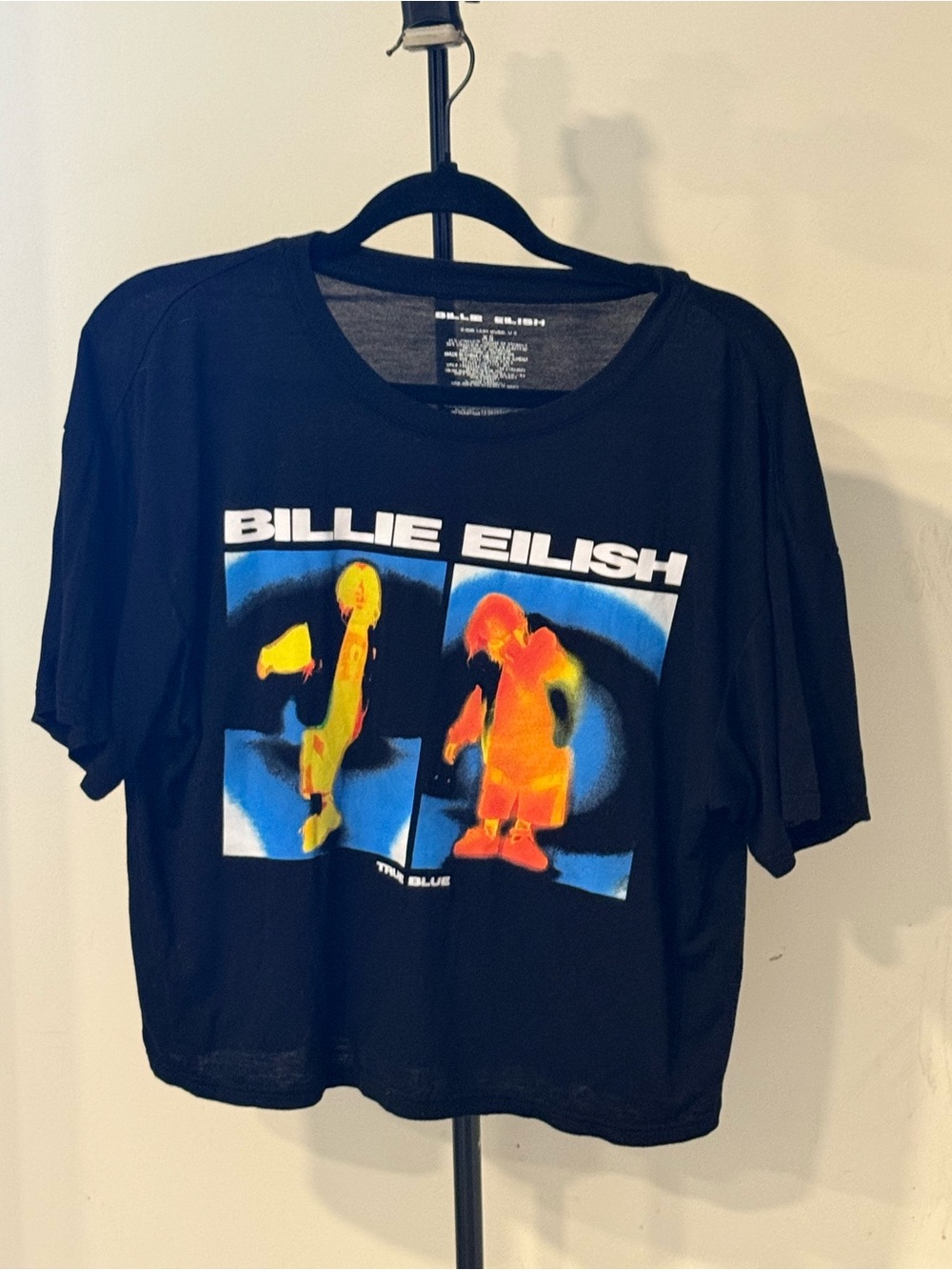 Billie Eilish Black Short Sleeve Graphic Tee with Blue & Orange Print